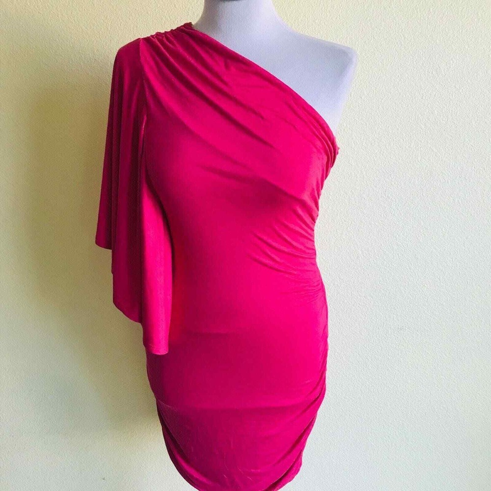 Lush One Shoulder Dress Ruched Bodycon Party Cocktail Raspberry Small NWOT - Picture 2 of 11